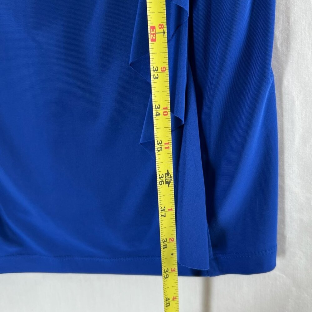 American Living Ruffled Faux-Wrap Dress Womens 6 Ruched Sleeveless Stretch Blue - Picture 10 of 13